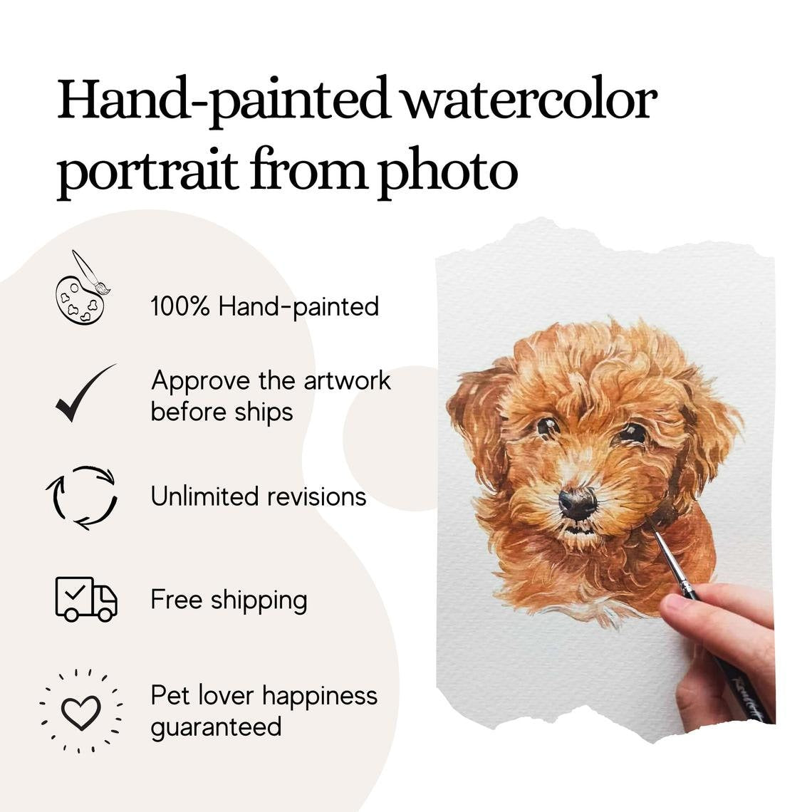 Custom Hand-Painted Watercolor Pet Portrait Painting, Custom Dog or Cat Painting outlet From Photo