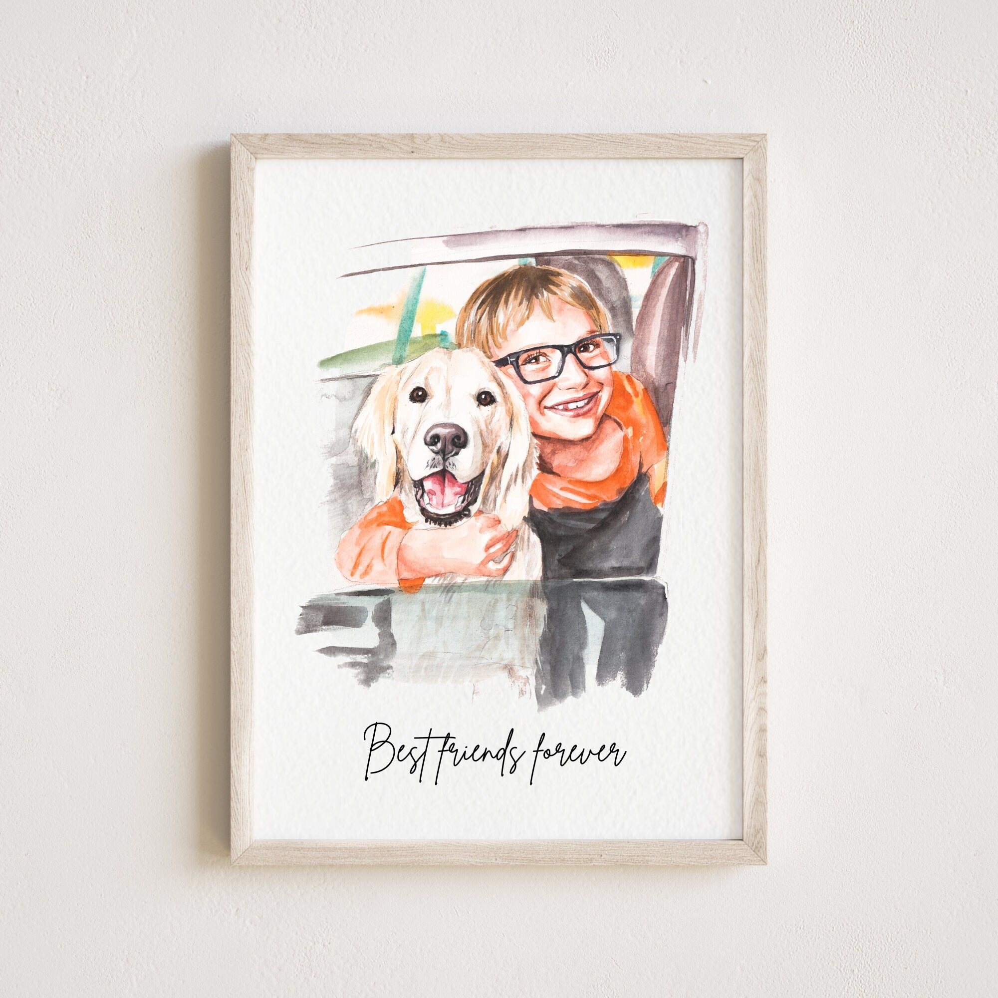 Personalized Couple Portrait with Pet,Custom Watercolor Painting Print, Family Portrait, Custom Portrait From Photo, Portraits From Photos,