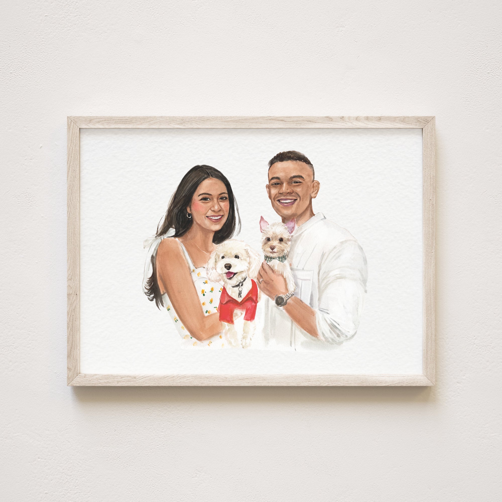 Personalized Couple Portrait with Pet,Custom Watercolor Painting Print, Family Portrait, Custom Portrait From Photo, Portraits From Photos,