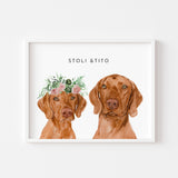 Two Pet Watercolor Portrait, Dog painting custom from photo, Paint by number custom , Dog portrait custom painting, 2 pet portrait custom